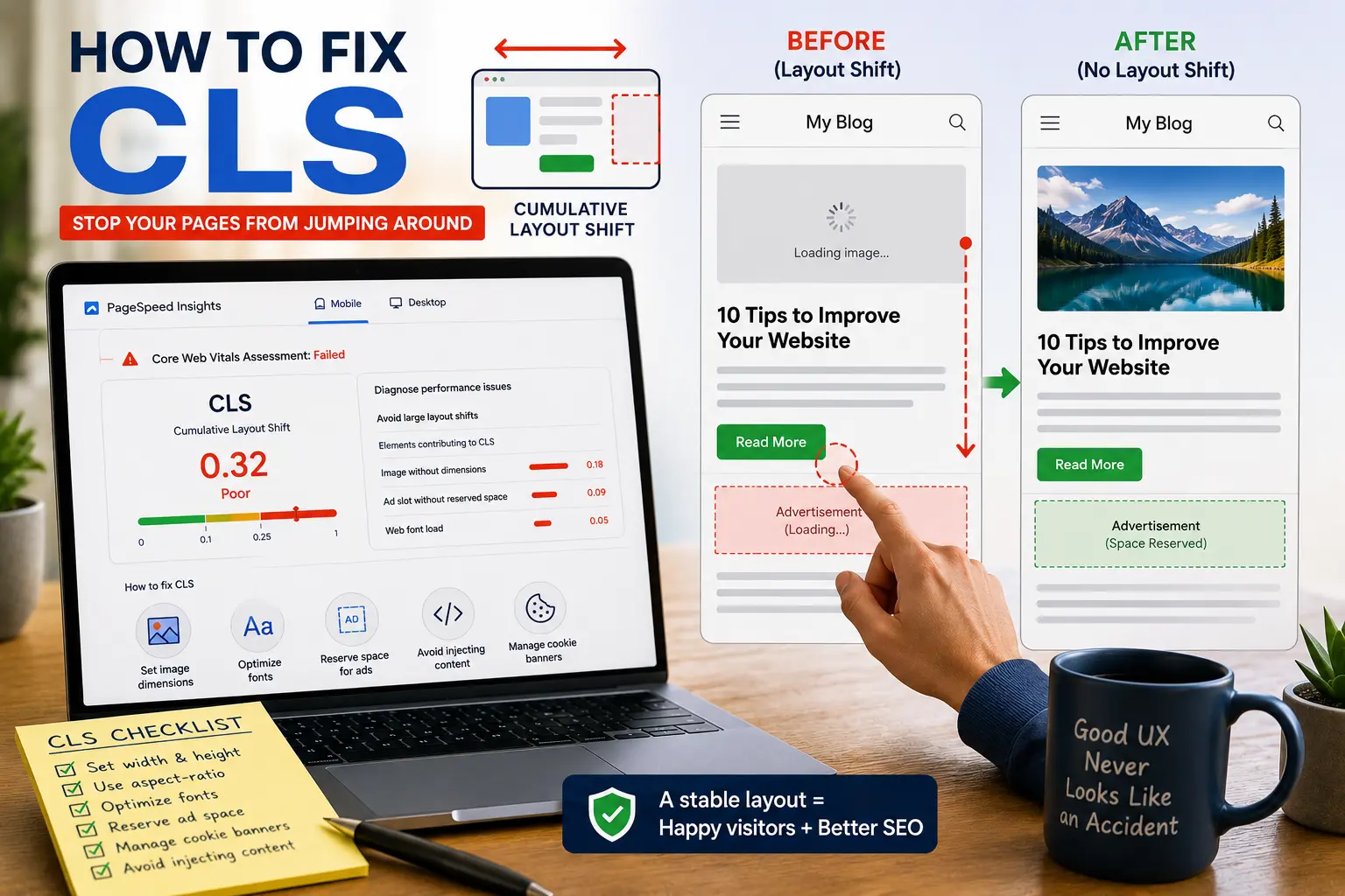 How to Fix Cumulative Layout Shift (CLS): Stop Your Pages From Jumping Around - SEO guide and tips